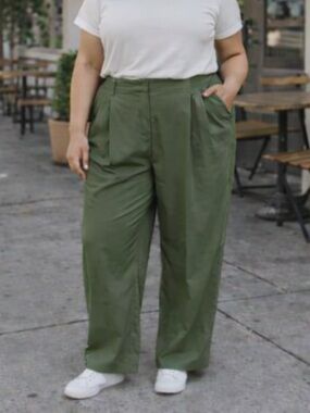 Halogen Olive Green Wide-Leg Women's Pants 97% cotton